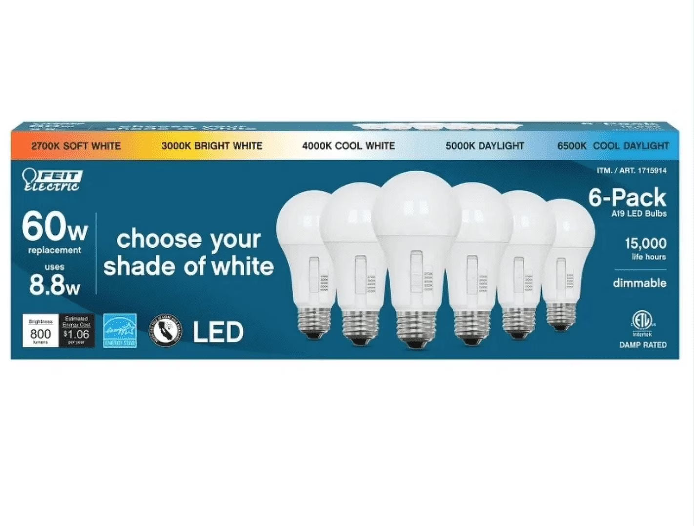 FEIT 60W 5-CCT 6PK