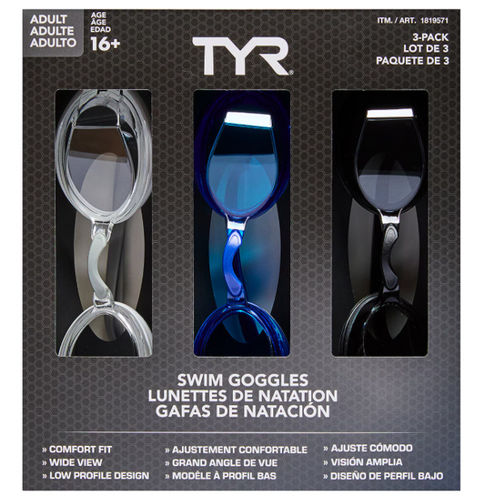 TYR ADULT GOGGLES 3-PK